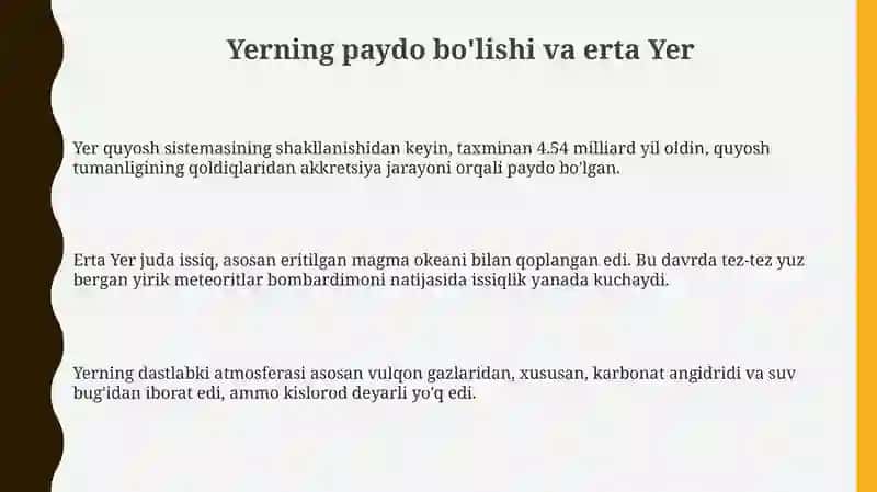 Yerning paydo boʻlishi, tuzilishi va kimyoviy tarkibi 3