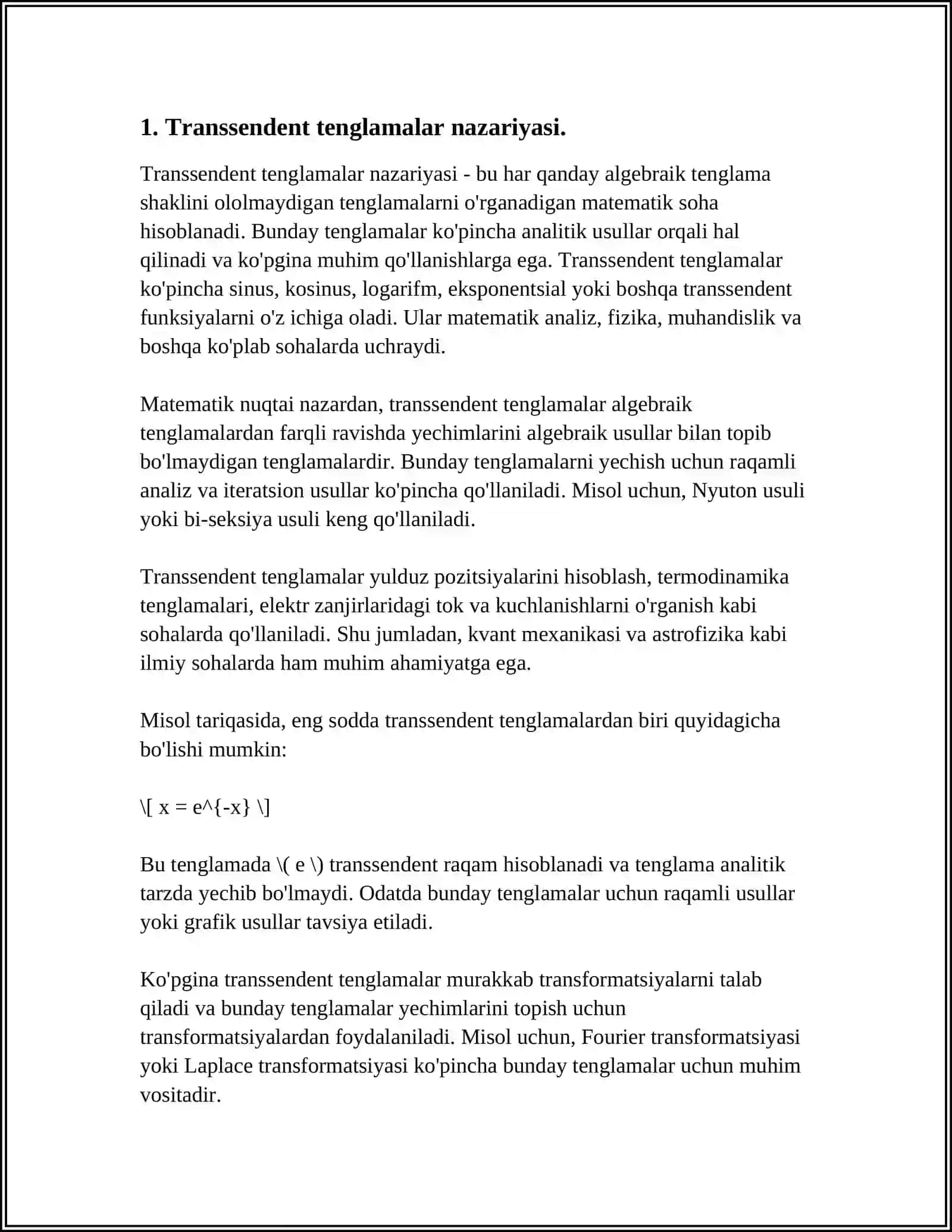 TRANSSENDENT TENGLAMANI KESMANI TENG IKKIGA BOLISH USULIDA YECHISH DASTURI 3