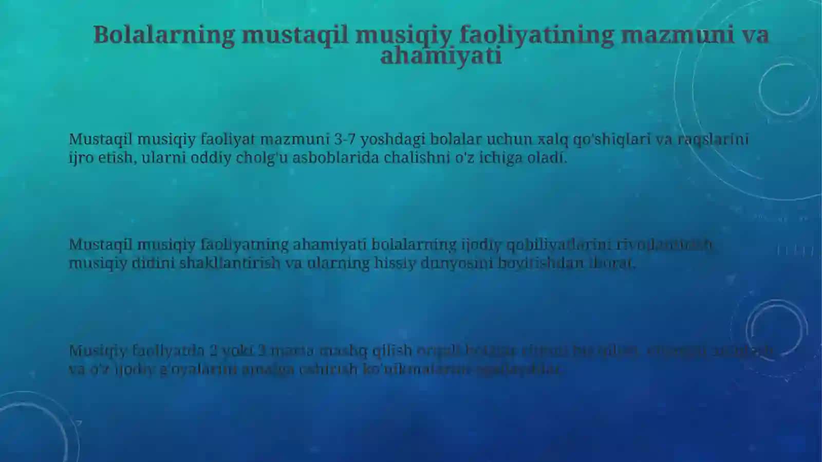 Bolalarni mustaqil musiqiy faoliyati mazmuni va ahamiyati, unga rahbarlik qilish 3