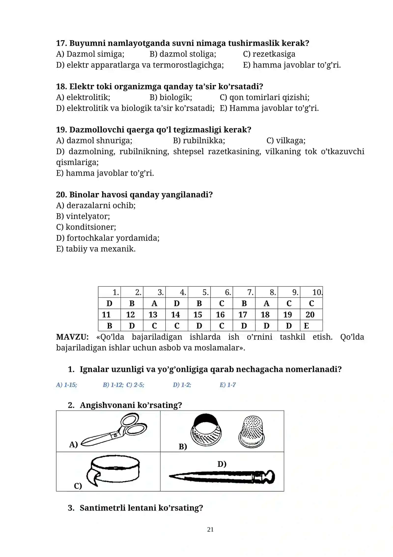 Tikuvchilik fanidan 1000 ta test. 3