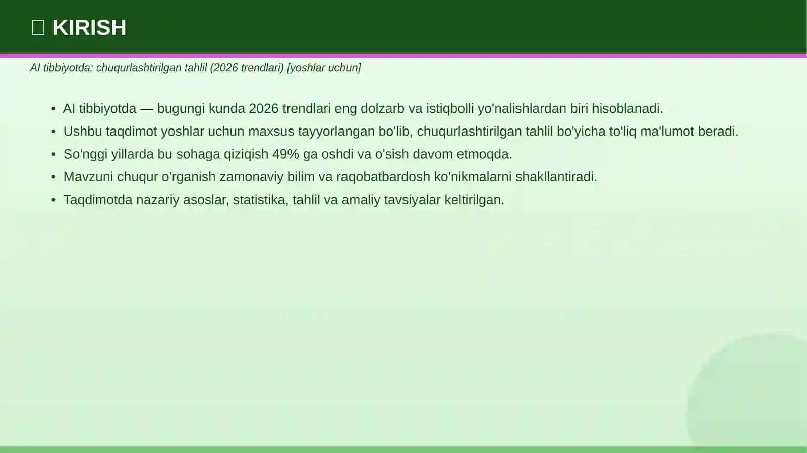 AI tibbiyotda: Chuqurlashtirilgan tahlil (2026 trendlari) [Yoshlar uchun] 3