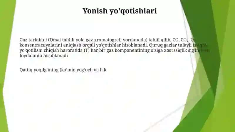 Qattiq yoqilg'ini yonishdagi yo'qotishlarni hisoblash 3
