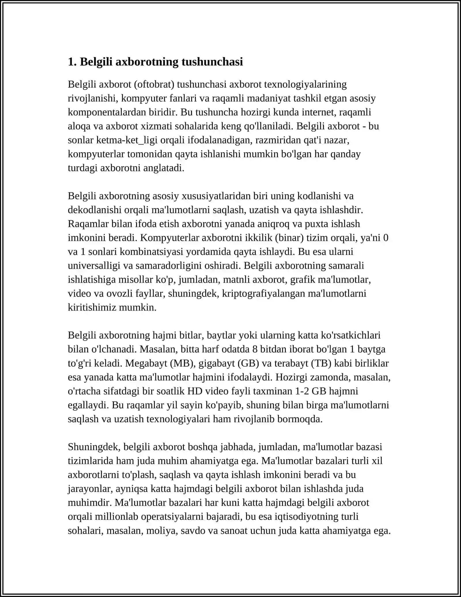 MAVZU:BELGILI AXBOROTNI KODLASH 3