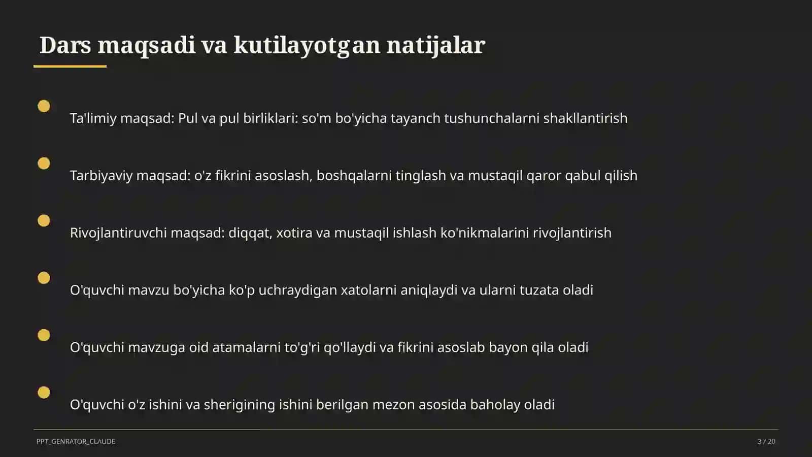 Pul va pul birliklari: so'm (2-sinf) 3
