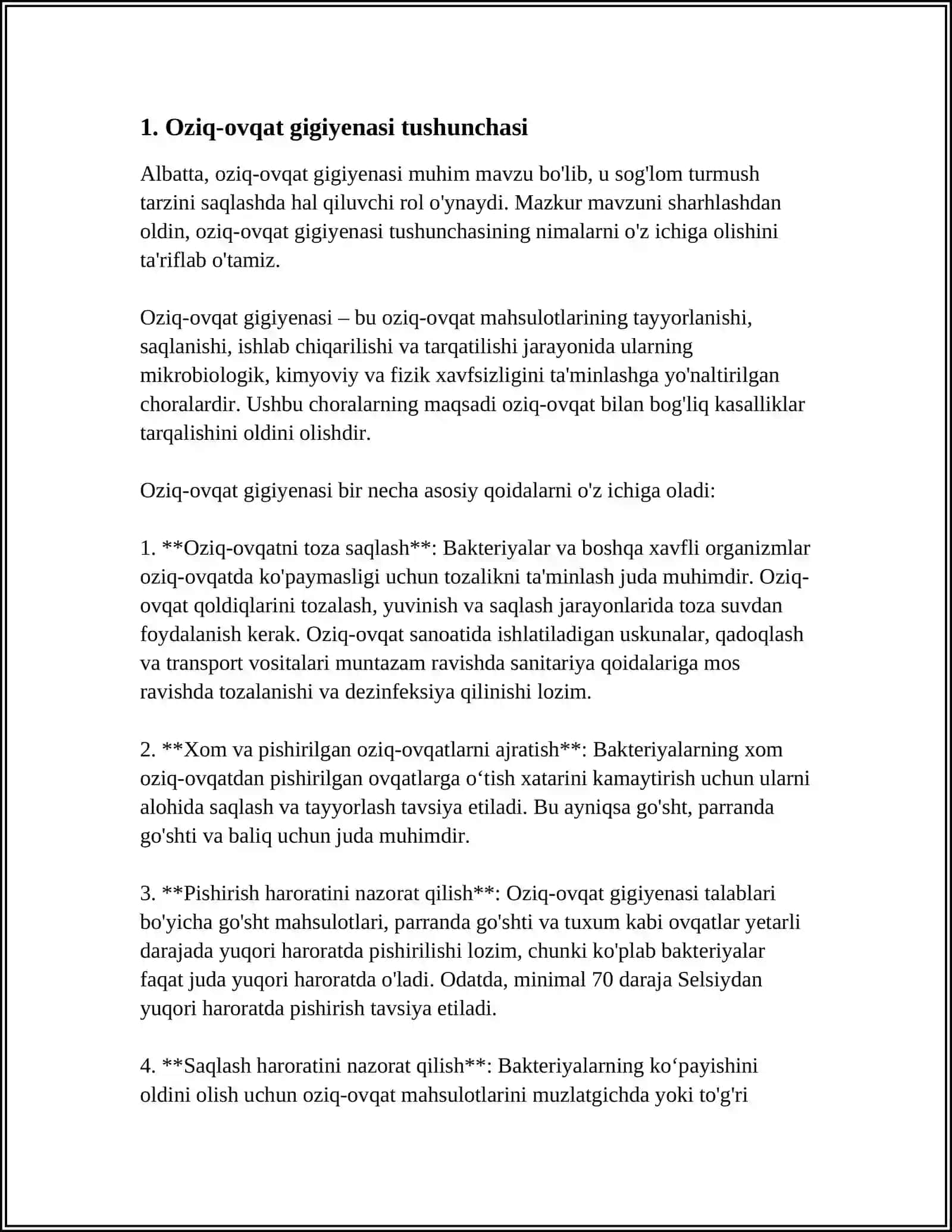 OZIQ OVQAT GIGIYENASIGA QUYILADIGAN TALABLAR 3