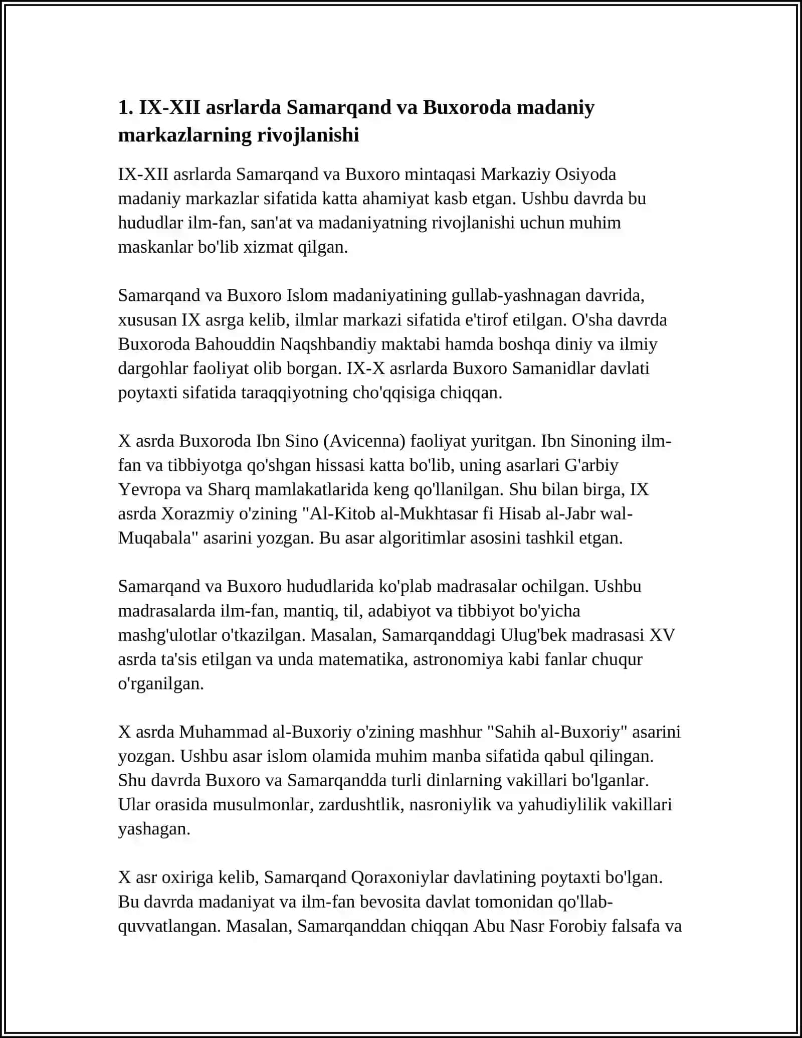 IX-XII ASRLARDA MAMLAKATIMIZ HUDUDIDA RO'Y BERGAN MADANIY UYG'ONISH (RENESSANS) 3