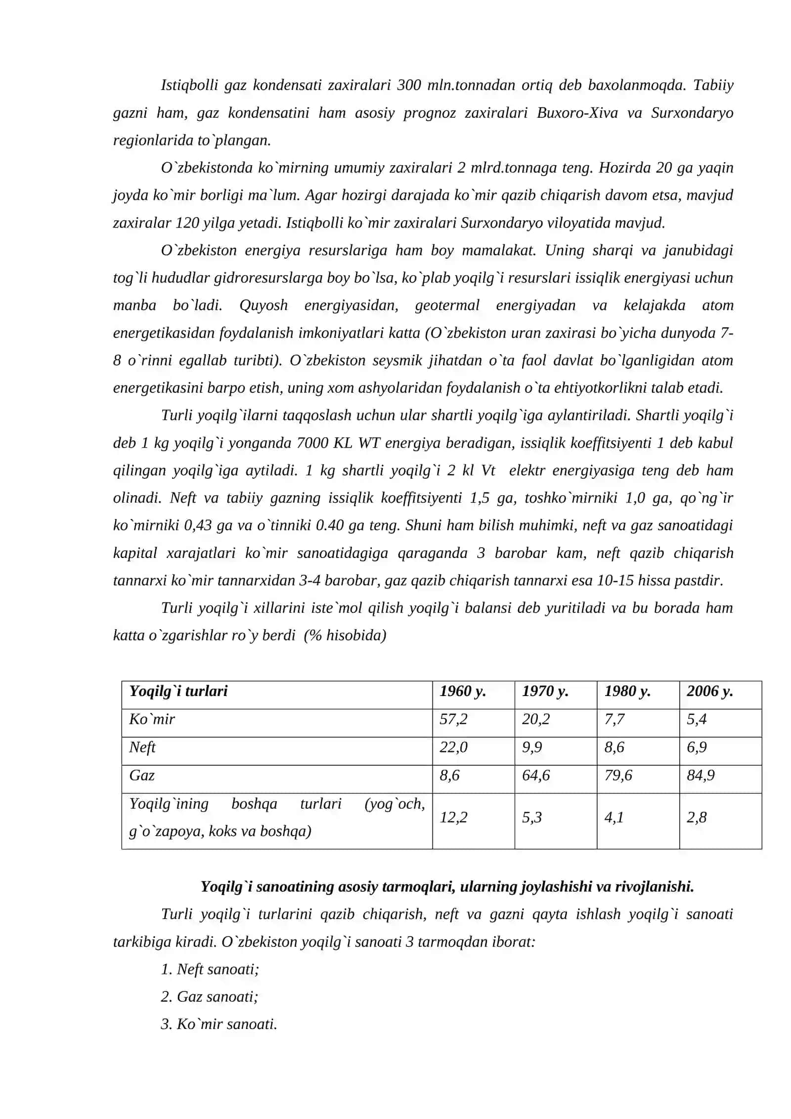 O`zbekistonning yoqilg`i energetika sanoati tarmoqlari geografiyasi 3