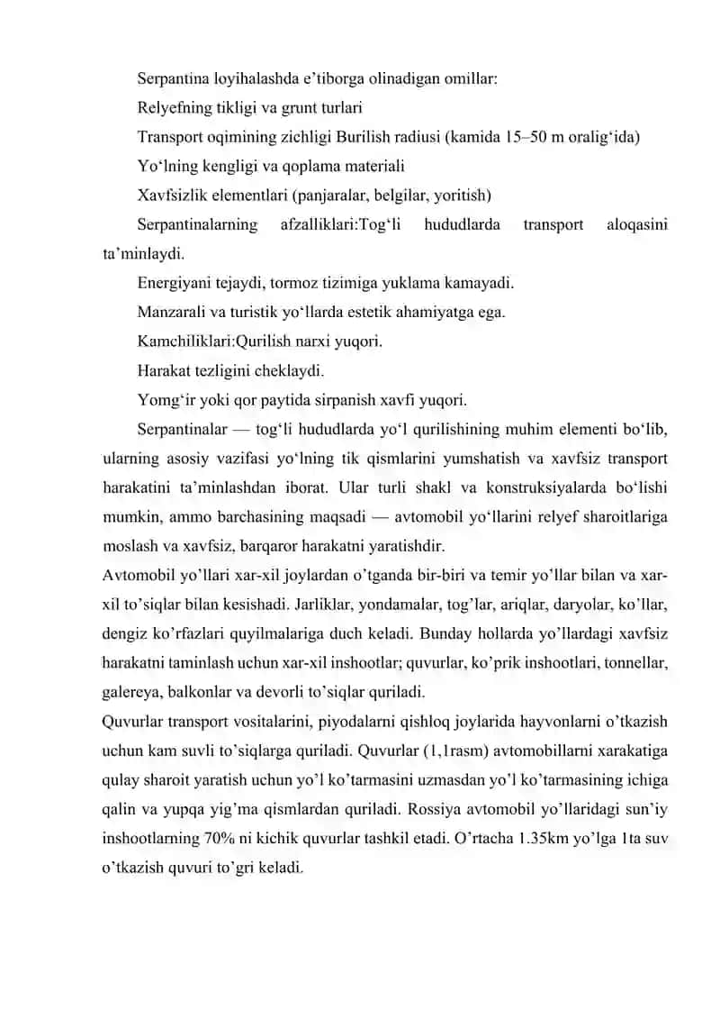 AVTOMOBIL YO'LLARIDAGI SERPANTINALAR VA ULARNING TURLARI 3