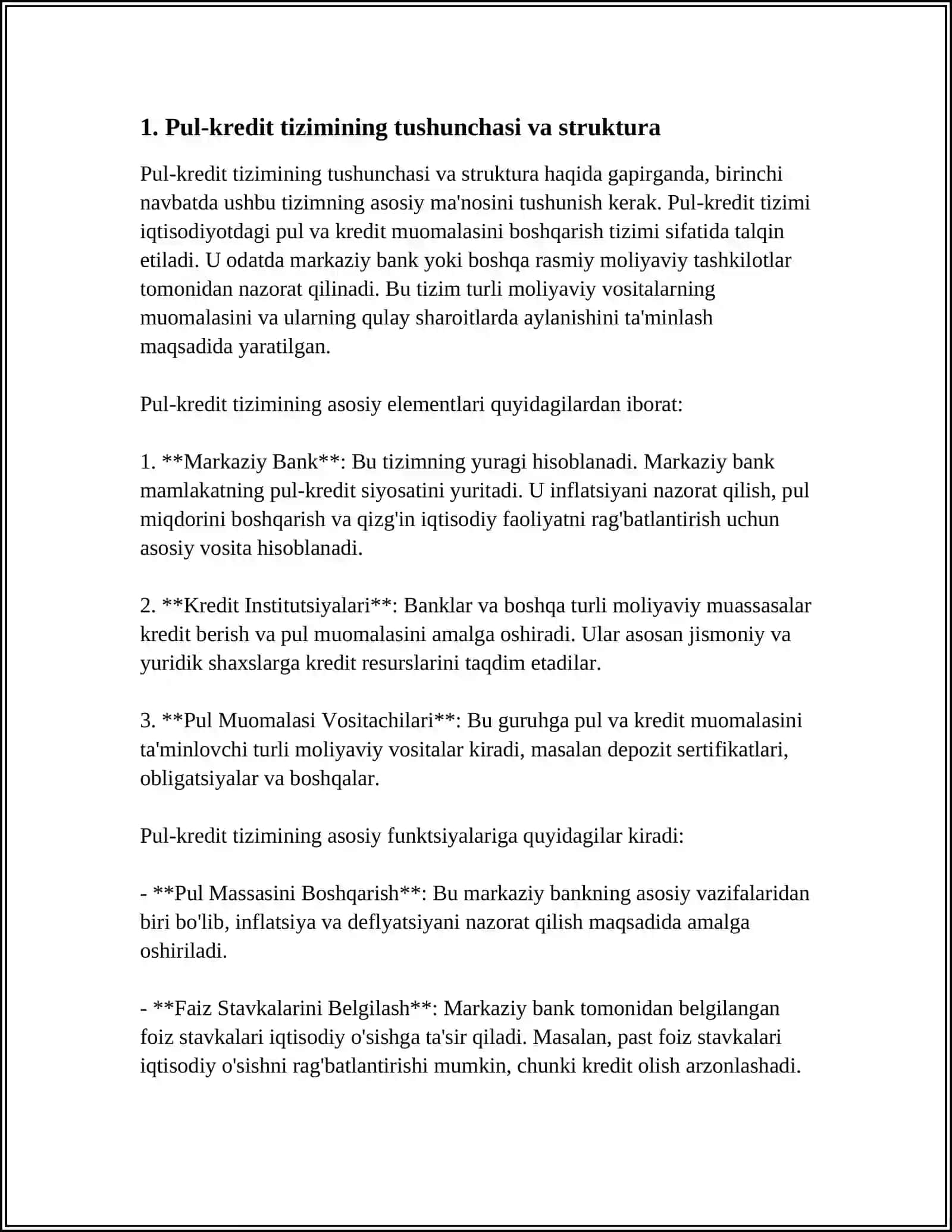 PUL-KREDIT TIZIMI. BANKLAR VA ULARNING BOZOR IQTISODIYOTIDAGI ROLI 3