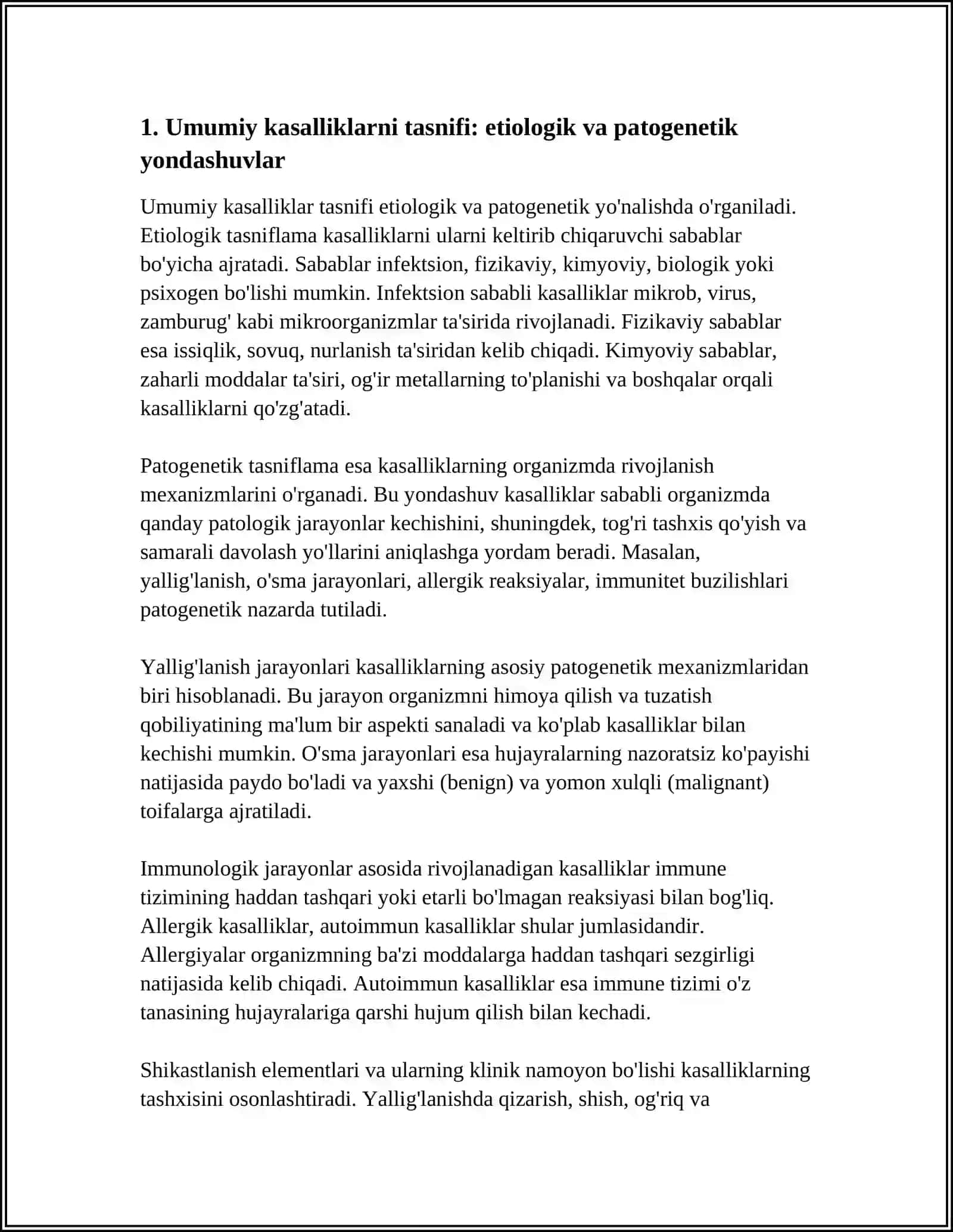 OBSHQ KASALLIKLARINI TASNIFI, TOʻQIMALARDA RIVOJLANADIGAN PATOLOGIK JARAYONLARI 3