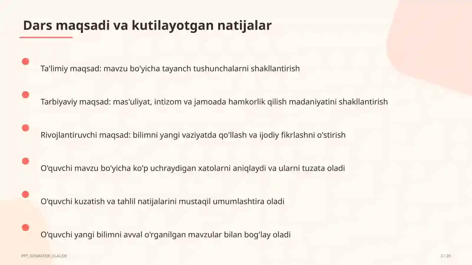 Sinf soati va tarbiyaviy tadbirlar (1–11) — ochiq dars uchun 3