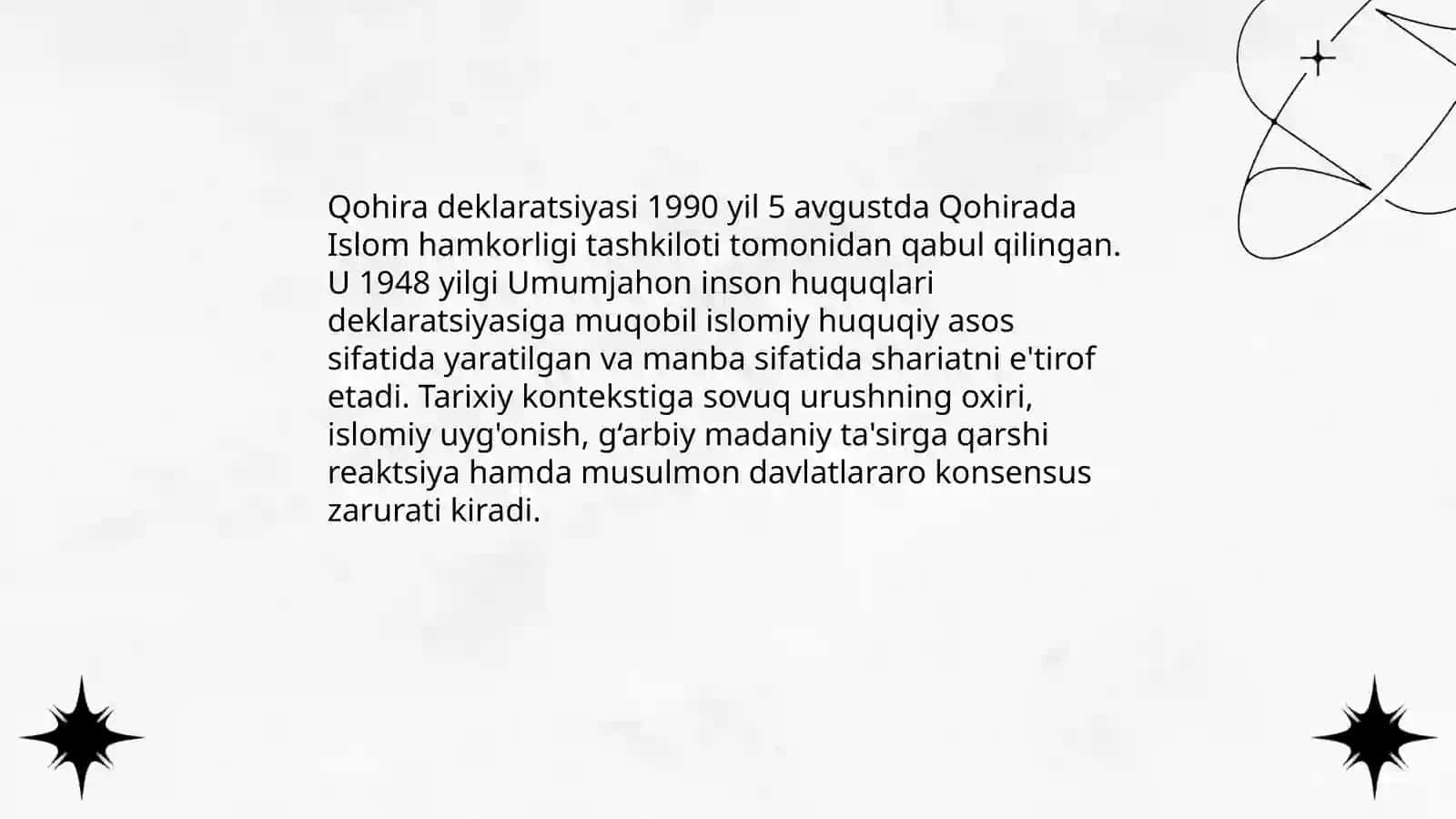 Qohira deklaratsiyasi tarixi va mazmuni borasida tahliliy maqola tayyorlash 3