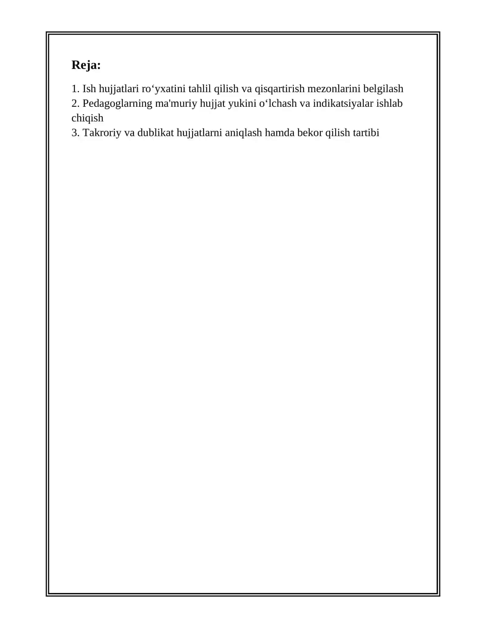 MAKTABGACHA TA'LIM TASHKILOTLARI PEDAGOGLARINING ISH HUJJATLARINI TUZILISHIDAGI QISQARTIRISH, QAYTA KORIB CHIQILIB IXCHAMLASHGANI VA BUTUNLAY OʻZ KUCHINI YOʻQOTGAN HUJJATLAR 3