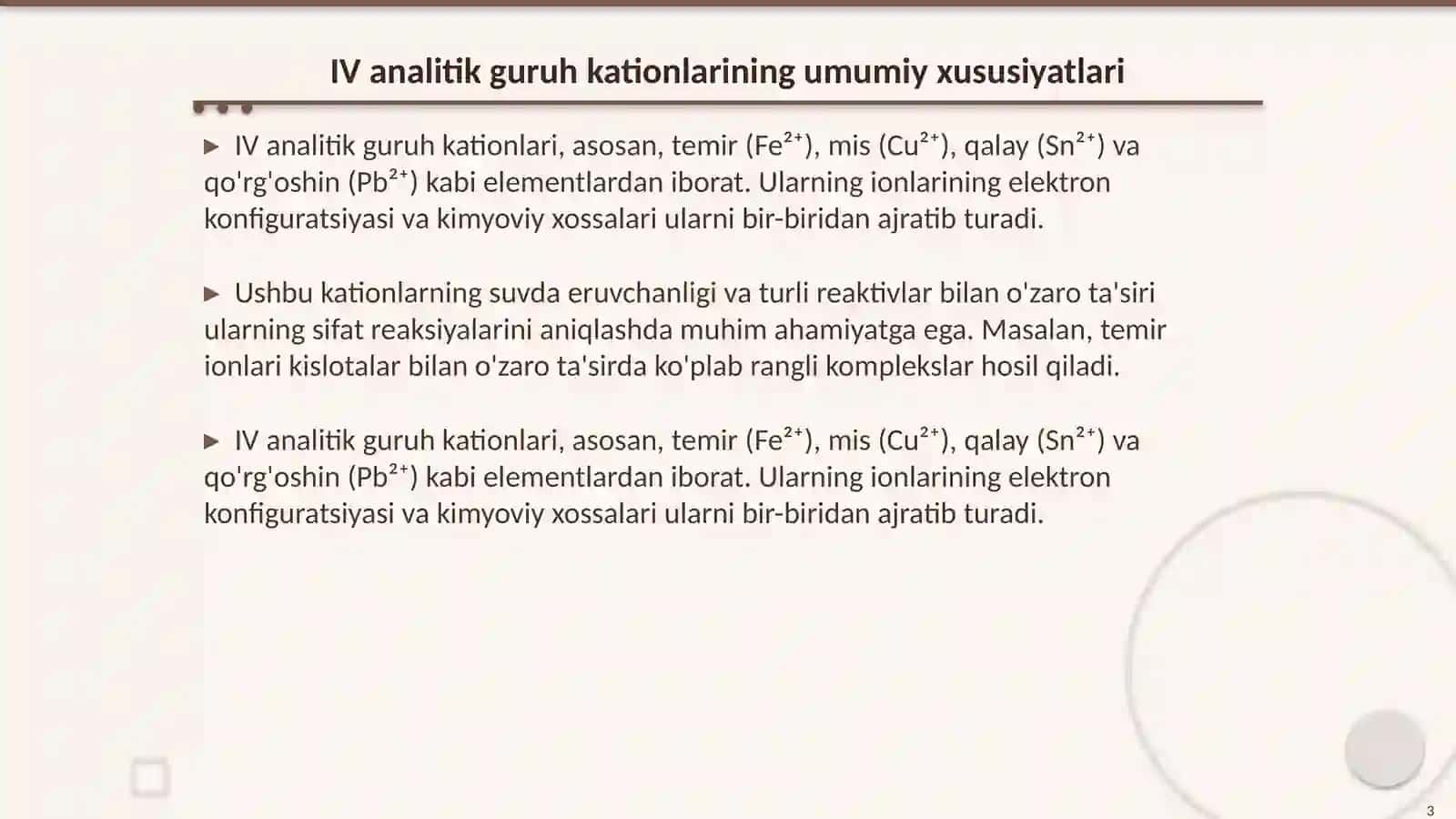 IV analitik guruh kationlarini sifat reaksiyalari va biologik ahamiyati 3