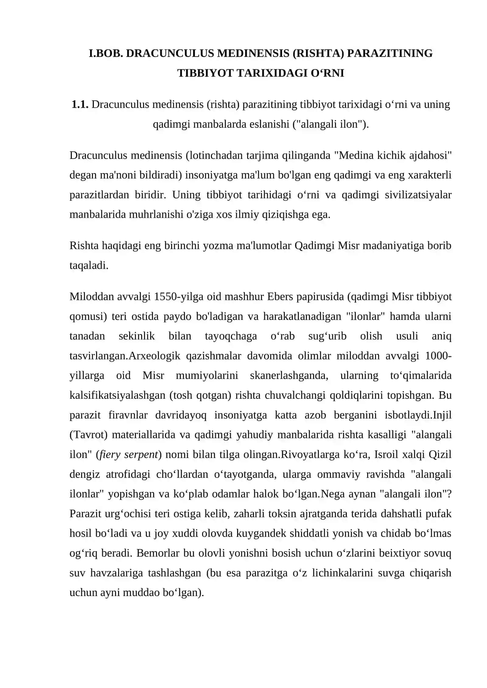 ishta chuvalchangi (Dracunculus medinensis)ning biologiyasi, hayot sikli va drakunkul 3