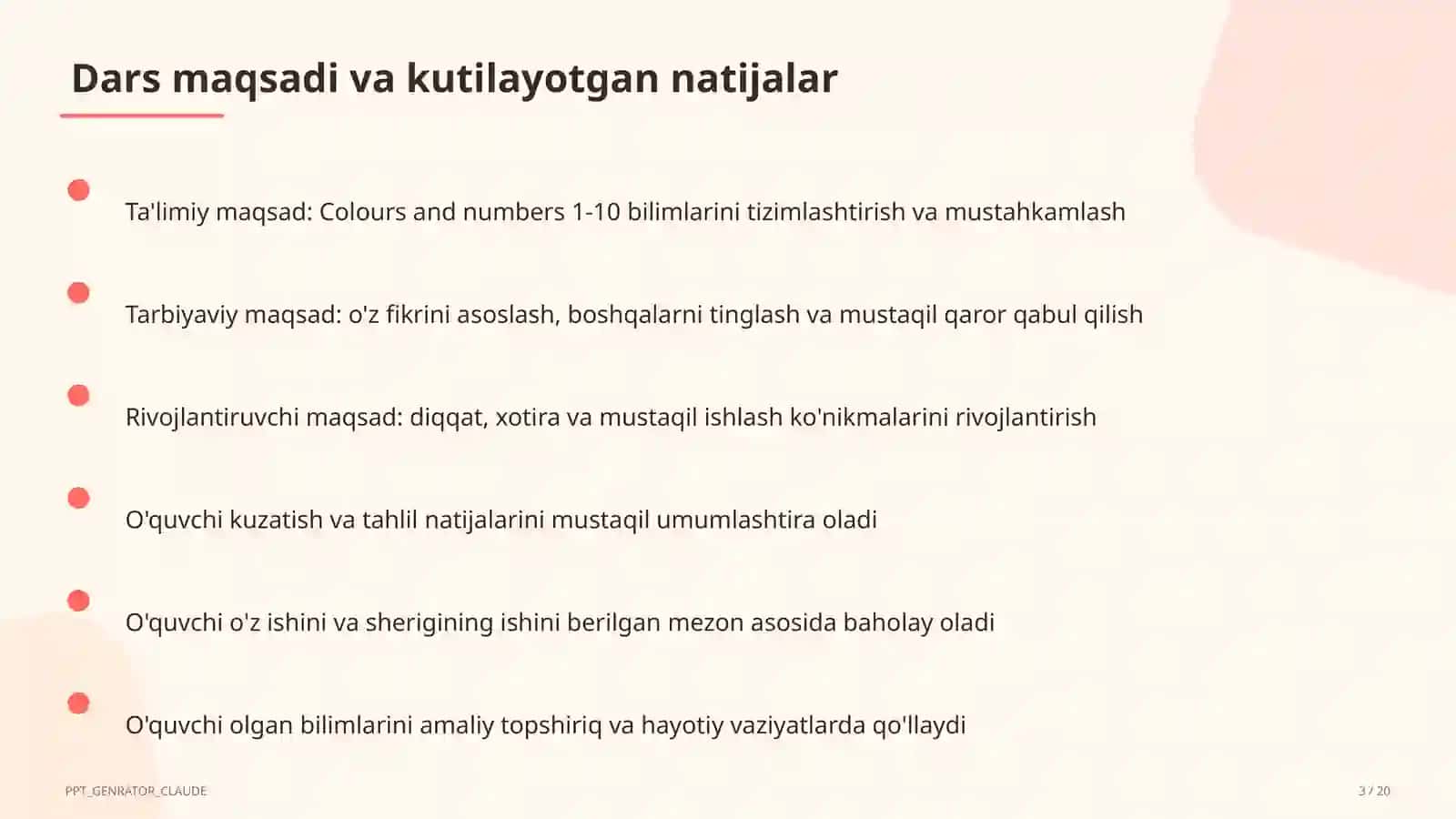 Colours and numbers 1-10 (1-sinf) 3