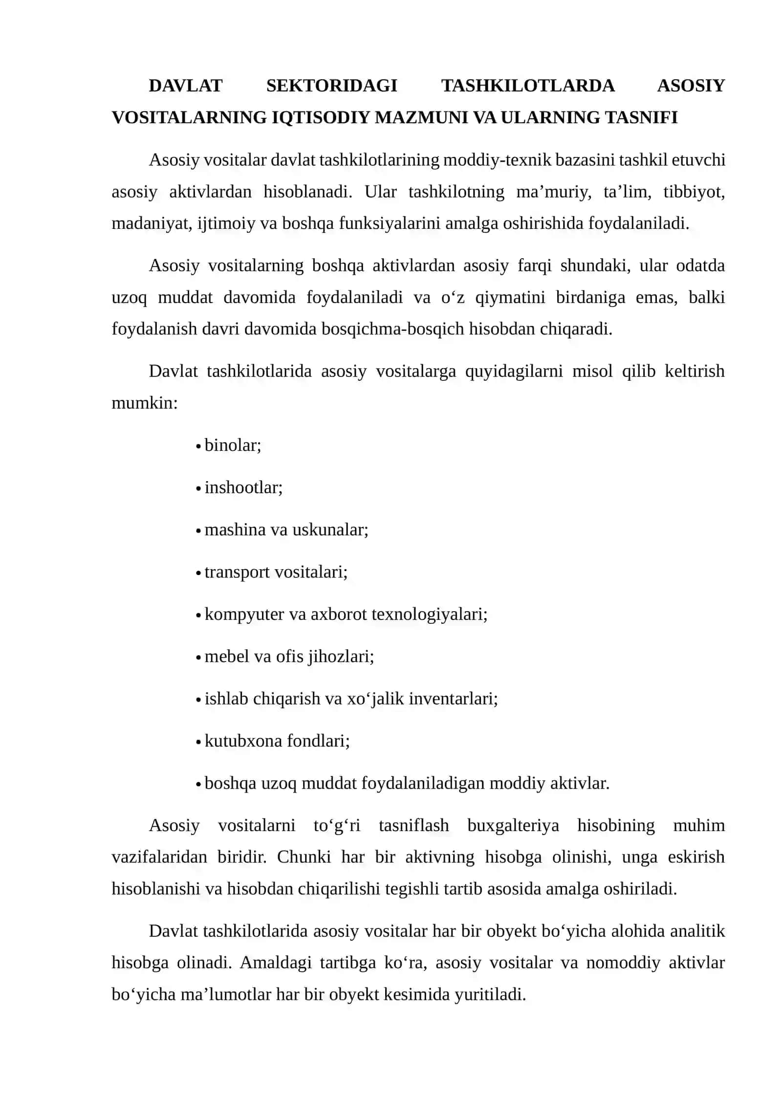 DAVLAT SEKTORIDAGI TASHKILOTLARDA ASOSIY VOSITALAR VA NOMODDIY AKTIVLAR HISOBI 3