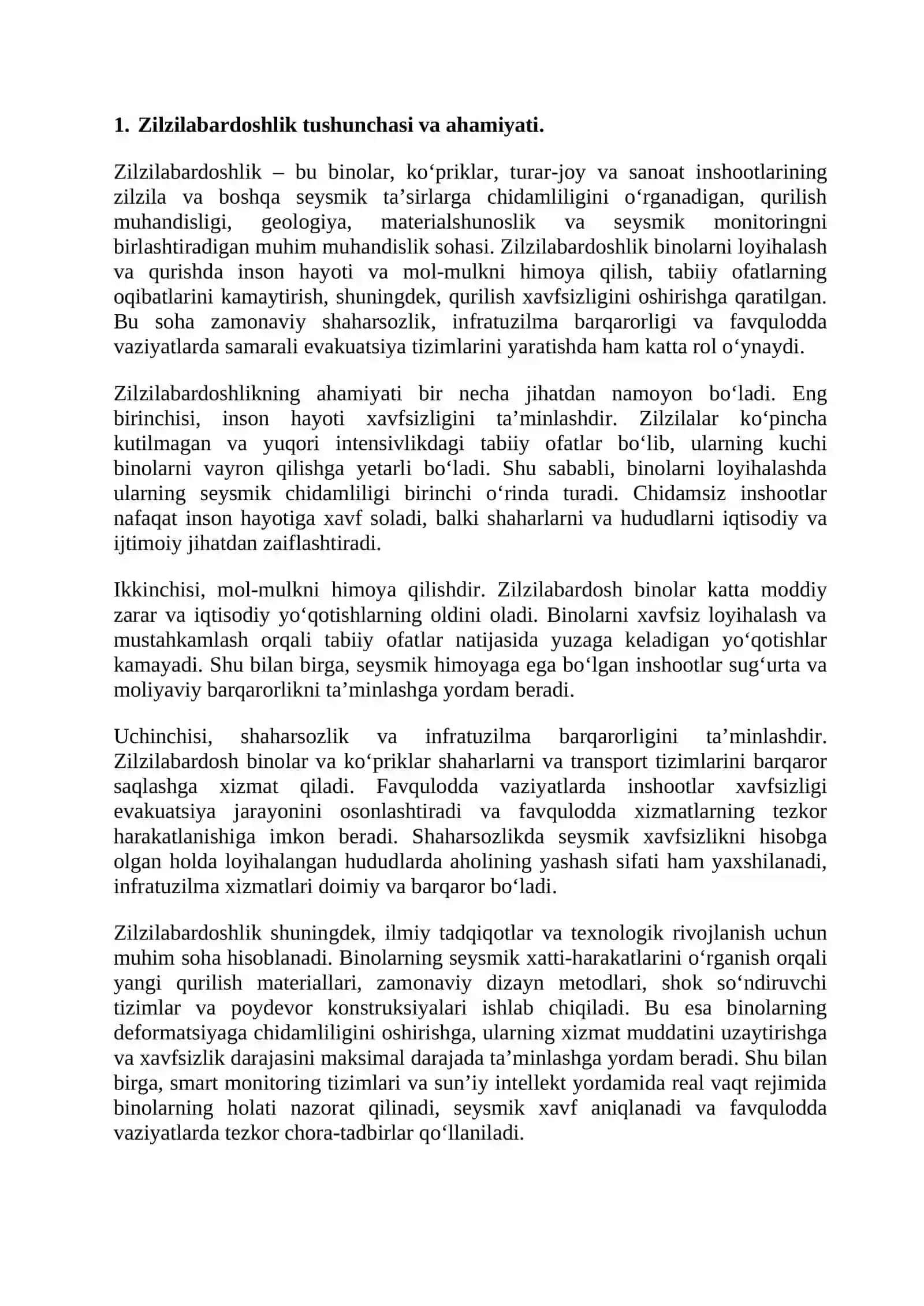 Inshootlar zilzilabardoshligi sohasiga oid adabiyotlar va yangiliklar tahlili 3