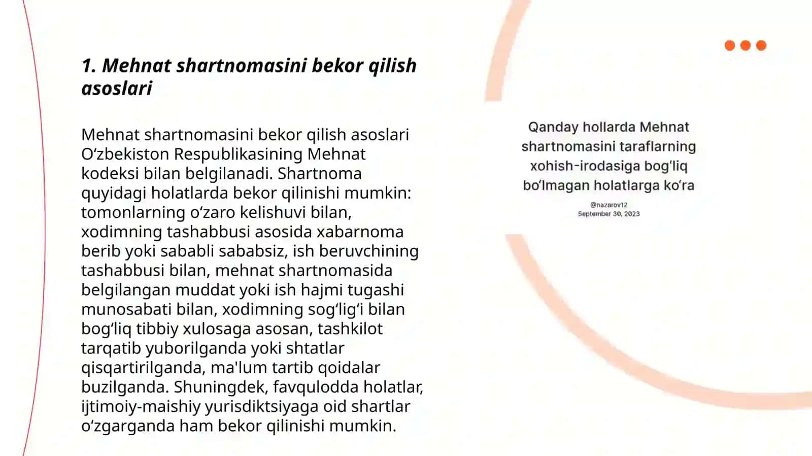 Mehnat shartnomasini bekor qilish asoslari 3