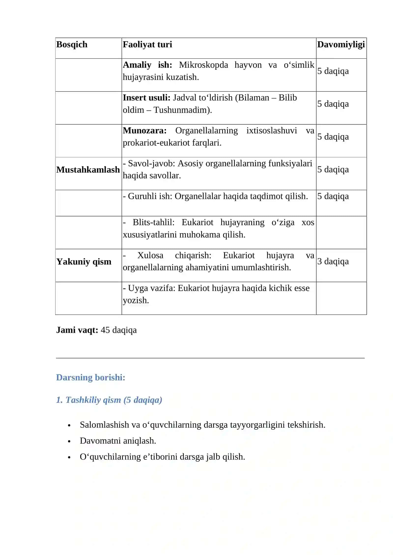 "Eukariot hujayralar" 9-sinf Biologiya fanidan dars ishlanma 3