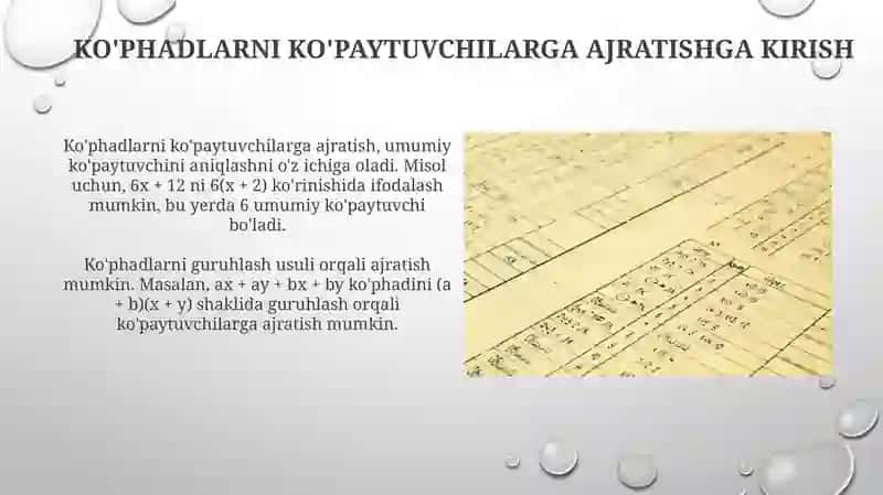Koʻpxadlarni koʻpaytuvchilarga ajratish, tenglamalar tasnifi 3