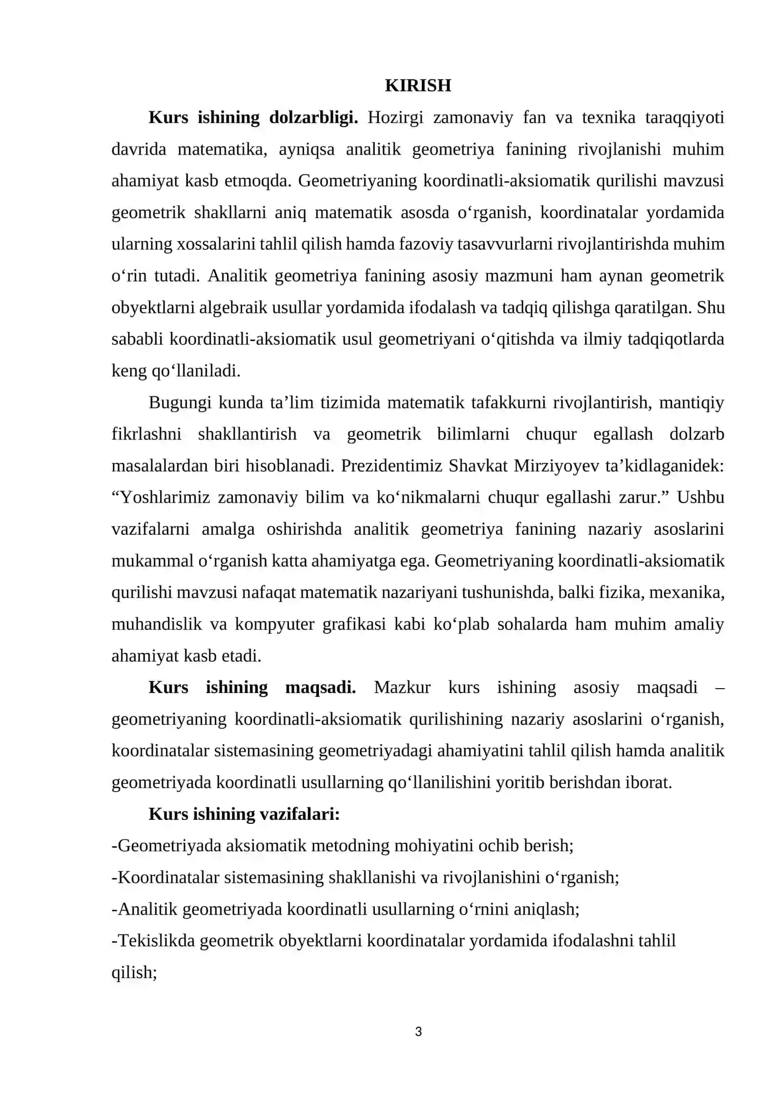 GEOMETRIYANING KOORDINATLI-AKSIOMATIK QURILISHI 3