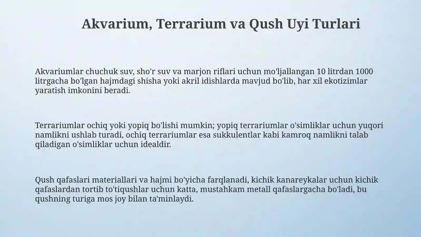 Akvariumlar, Terrariumlar va Qushlar uchun Muhitni Yaratish 3