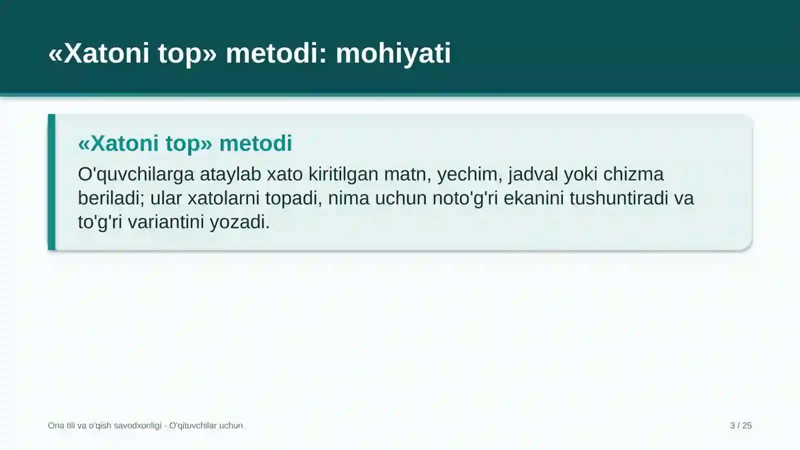 ona tili va o'qish savodxonligi darslarida xatoni top metodidan foydalanish 3661 3