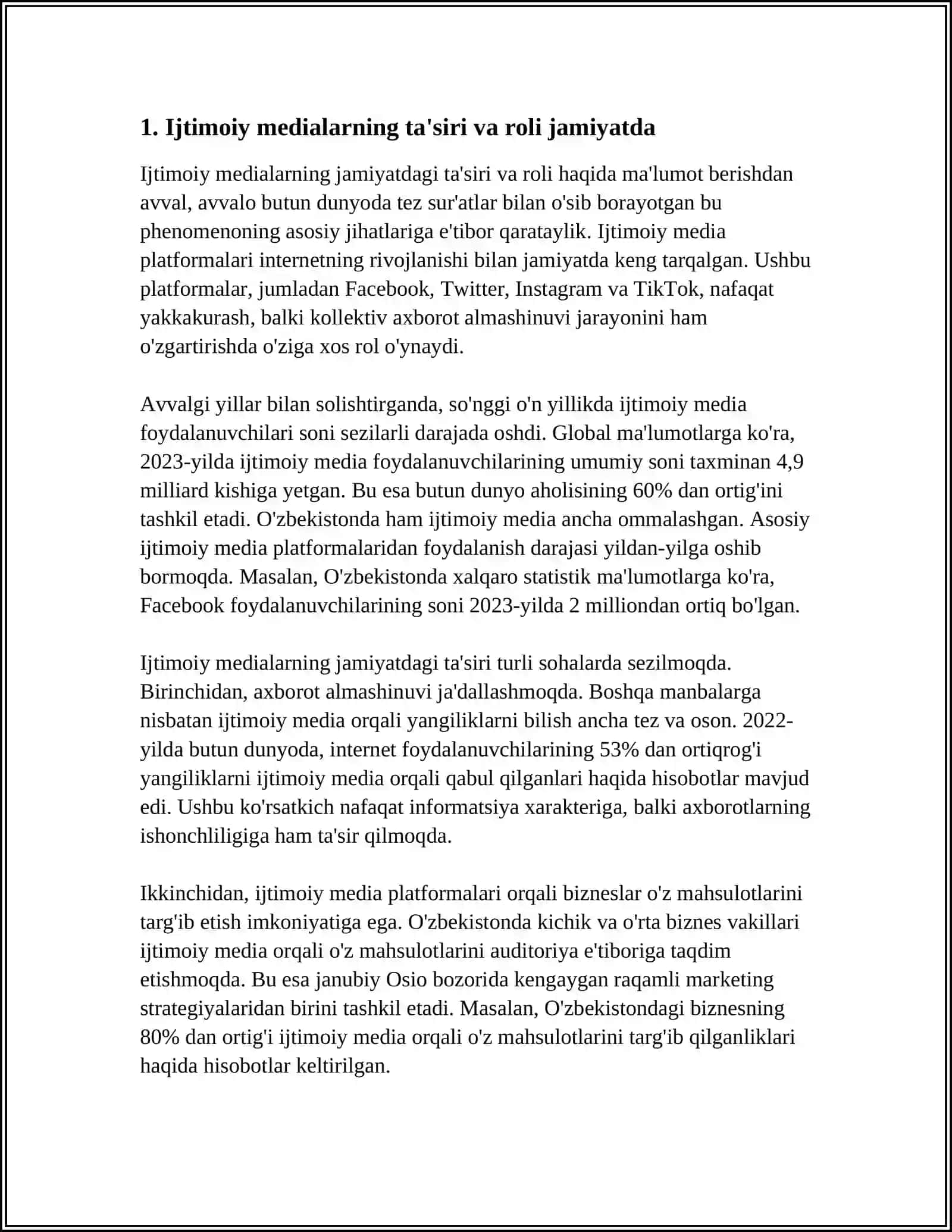 MEDIALARNING IJTIMOIY MAZMUNI BOʻYICHA REFERAT YOZISH 3