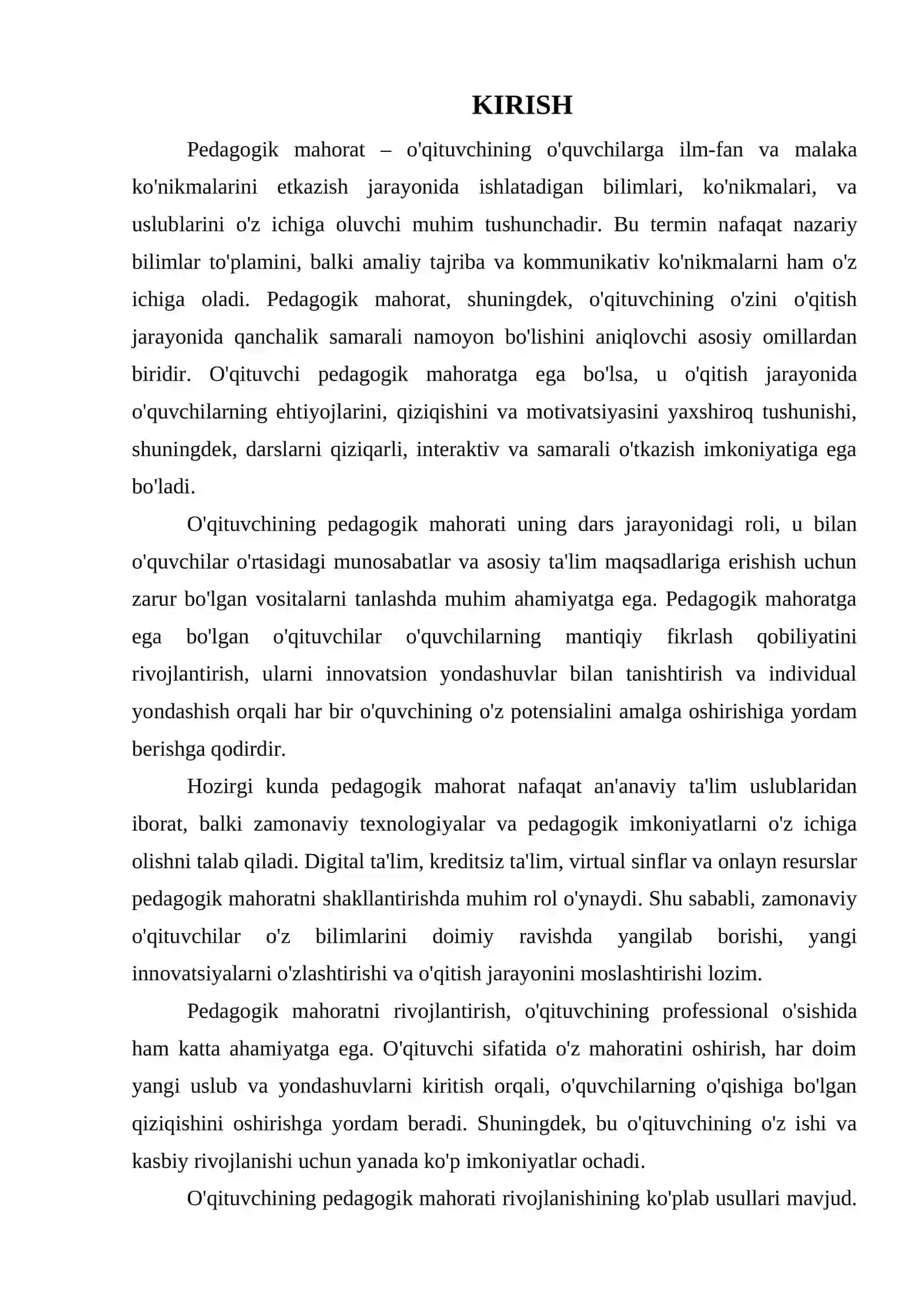 PEDAGOGIK MAHORAT HAQIDA TUSHUNCHA, UNING O’QITUVCHI FAOLIYATIDA TUTGAN O’RNI VA AHAMIYATI 3