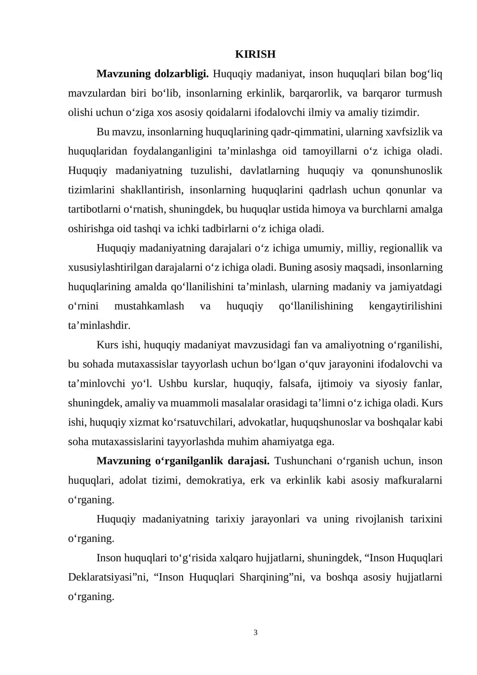 HUQUQIY MADANIYAT TUSHUNCHASI, TUZULISHI,  DARAJALARI 3