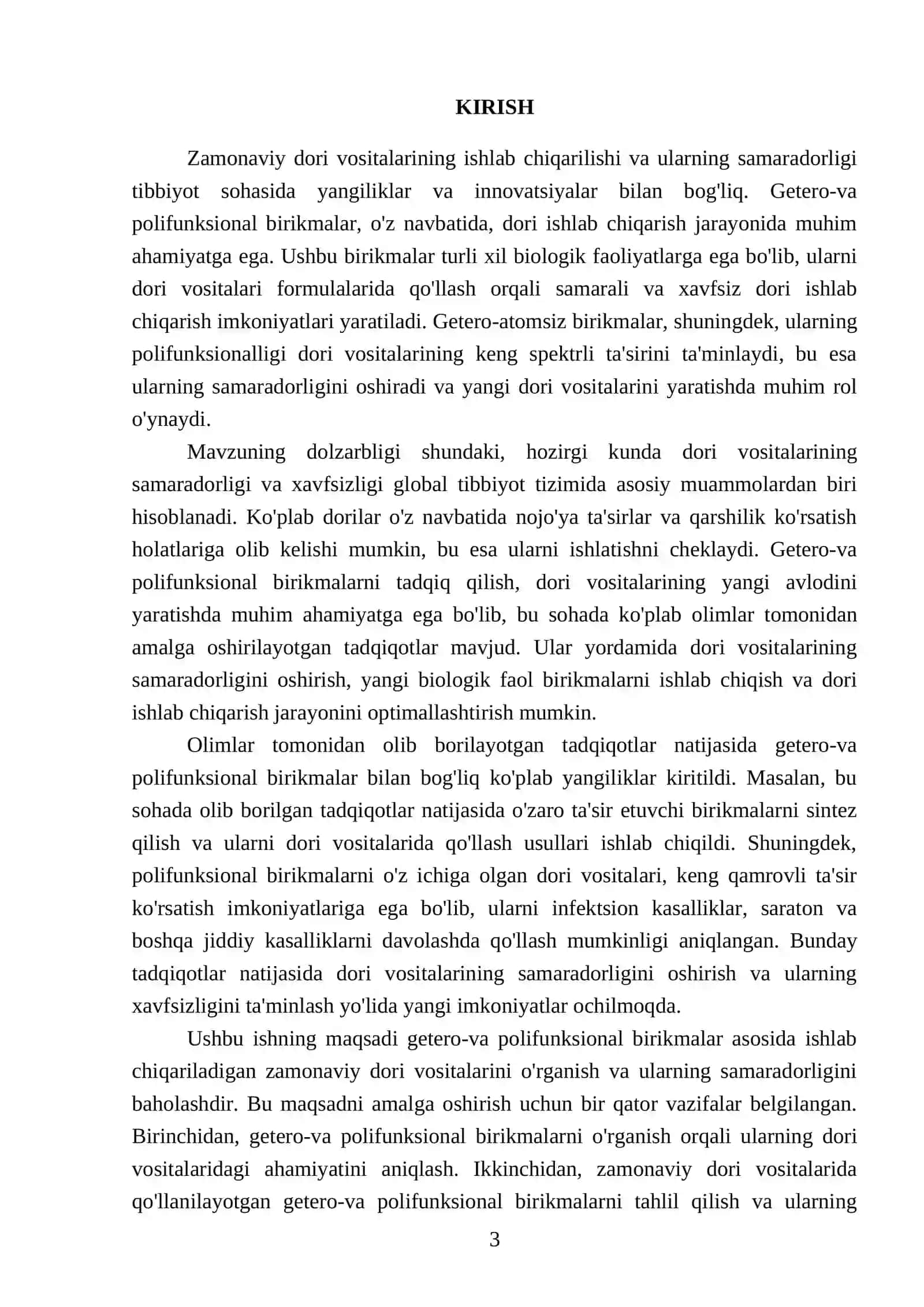 Getero-va polifunksional birikmalar asosida ishlab chiqariladigan zamonaviy dori vositalari 3