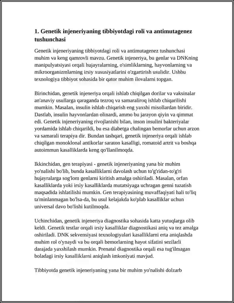 GENETIK INJENERIYANING TIBBIYOTDAGI ROLI. ANTIMUTAGENEZ 3