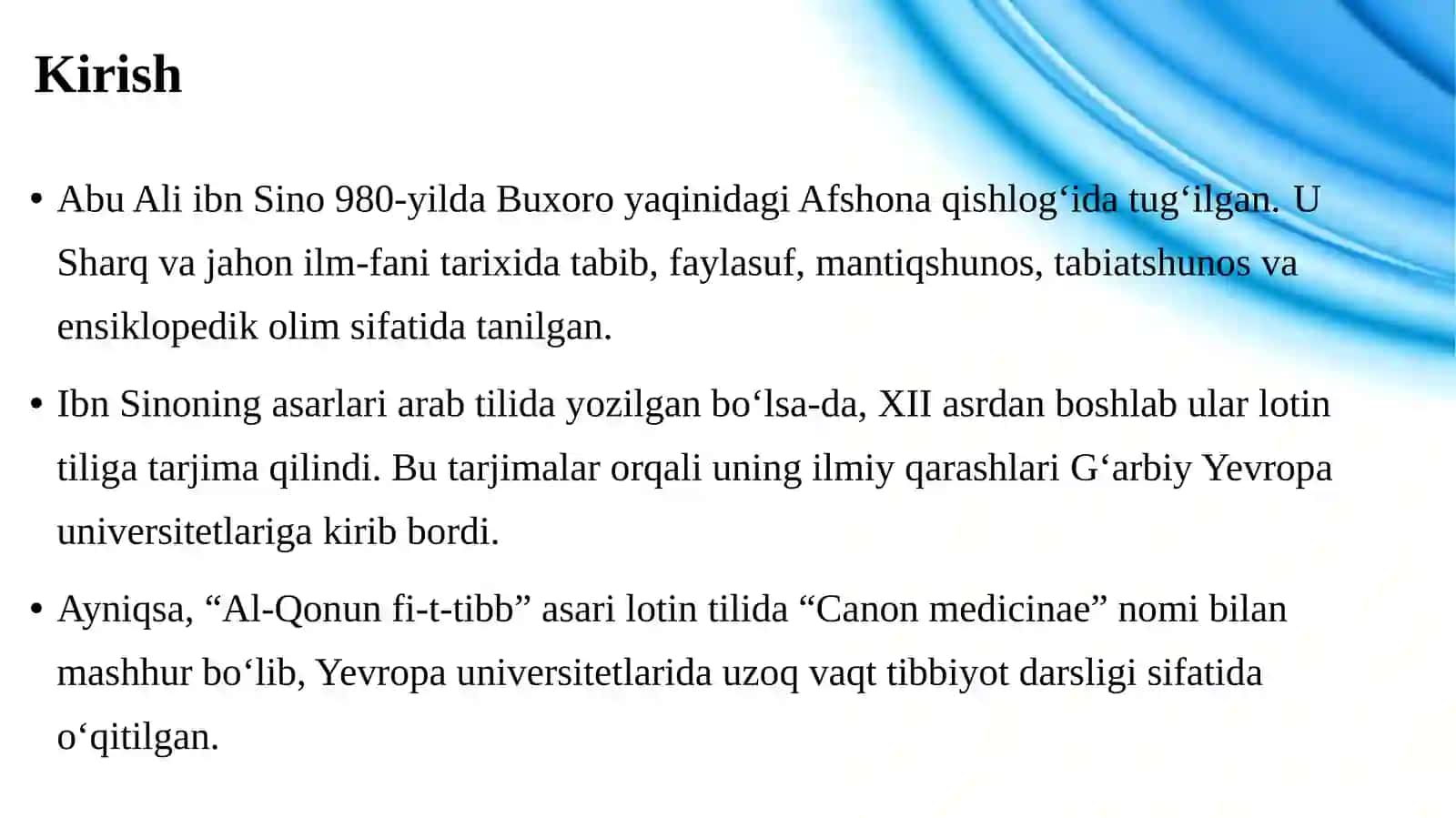 Ibn Sinonin Gʻoʻlintiligi Tarjima qilingan asarlari va ularning Fani Tarixidagi ahamiyati 3