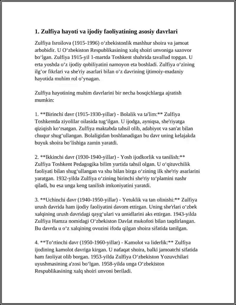 ZULFIYANING HAYOTI VA IJODI. "O'RIK GULLAGANDA" SHE'RI TAHLILI 3