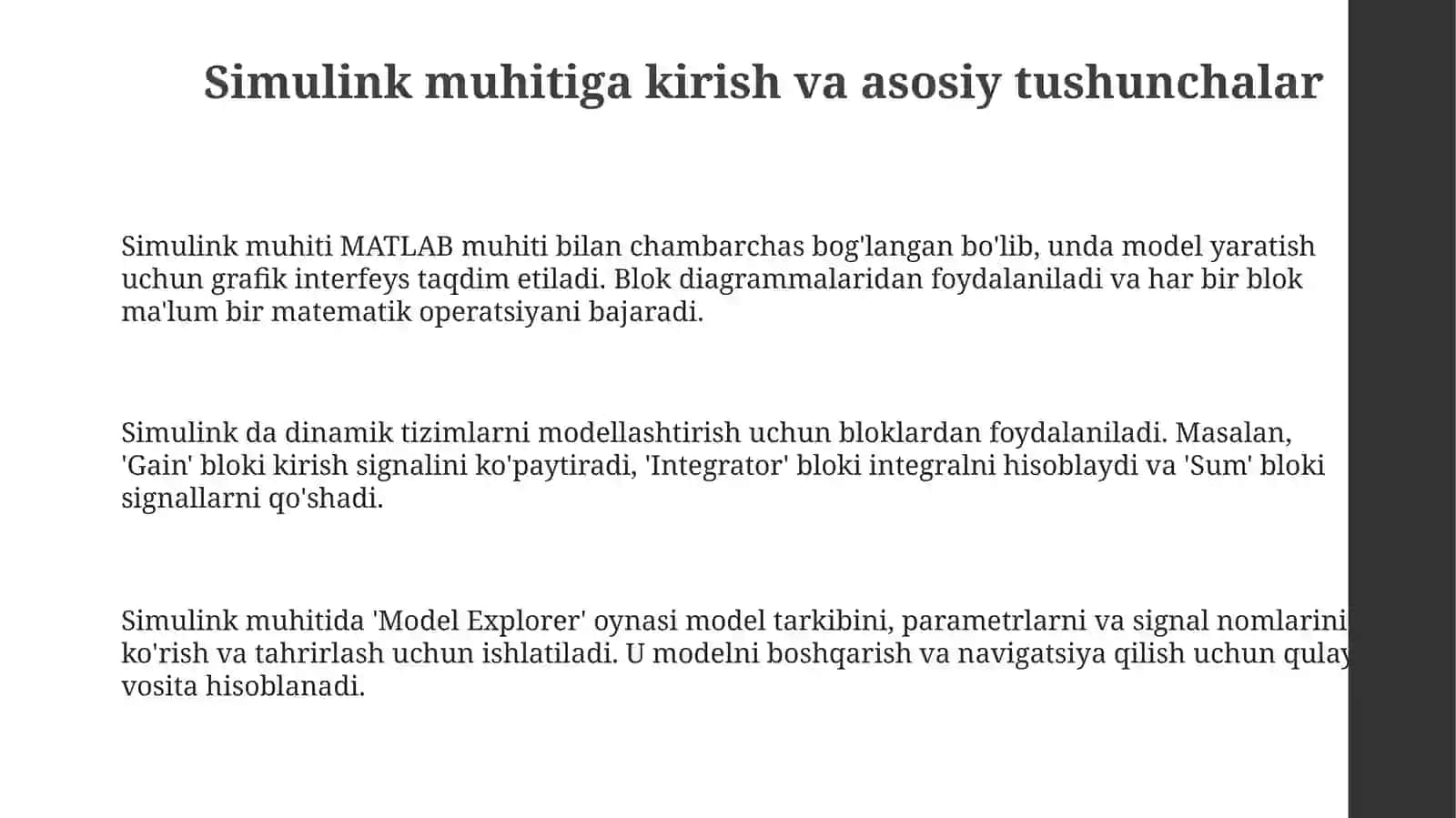 Dinamik sistemalarni Simulink paketida modellashtirish 3