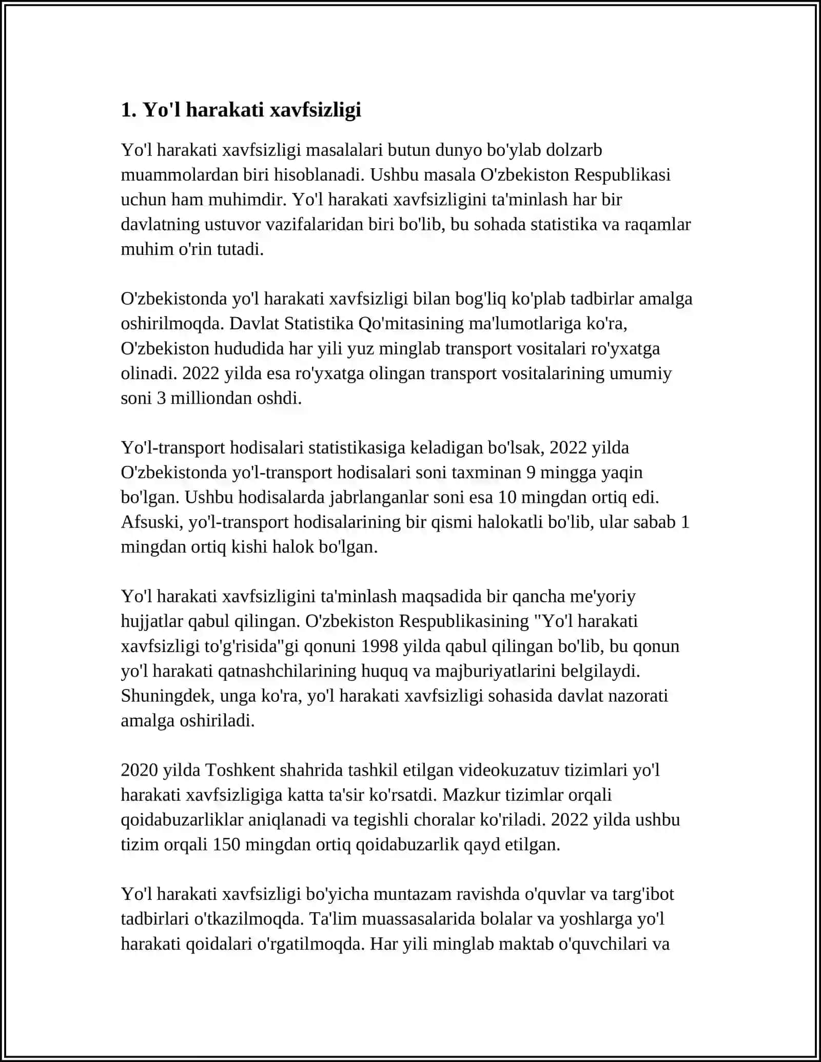 Yo'l Harakatini Tashkil Etish Tizimini Bog'liq Asoslash 3