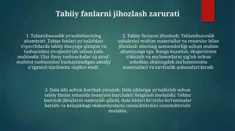 Tabiiy Fan Daralarini Jihozlash Va O‘Lkashunoslik BurchaginiTashkilQilish 3