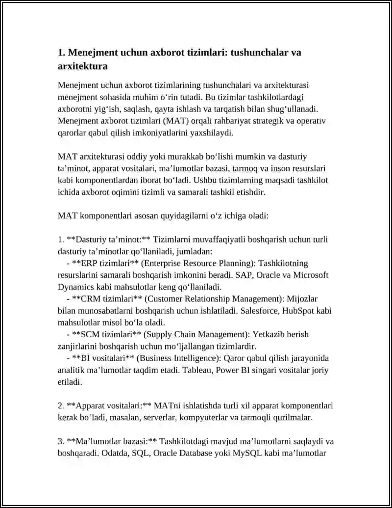 Menejmentda Axborot Komplekslarida Qo‘llaniladigan Dasturiy Ta’minotlar va Ularning Ishlash Texnologiyalari 3