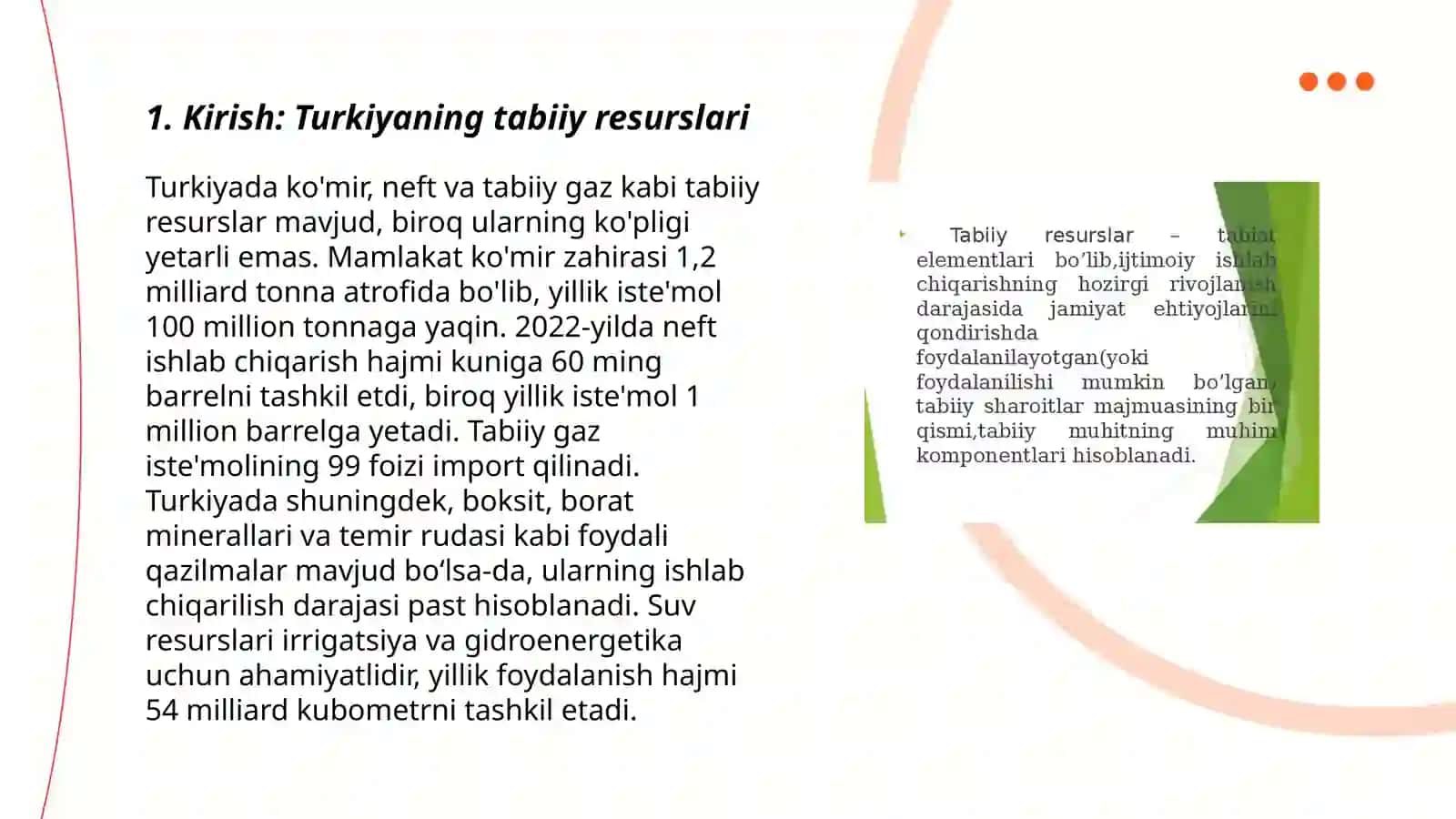 Turkiyaning tabiiy resurs potensiali haqida taqdimot 3