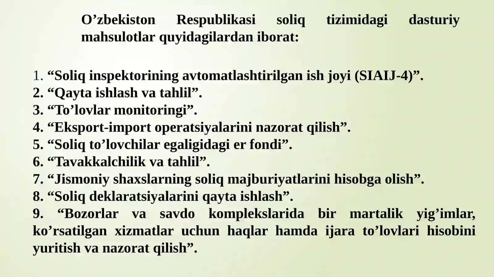 O’zbekiston Respublikasi soliq tizimi dagi dasturiy mahsulotlar 3