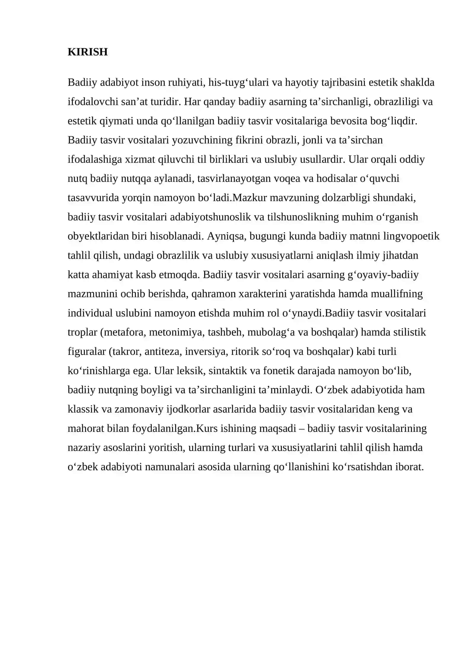 Adabiyotshunoslikka kirish va adabiyot nazariyasi fanidan kurs ishi 3