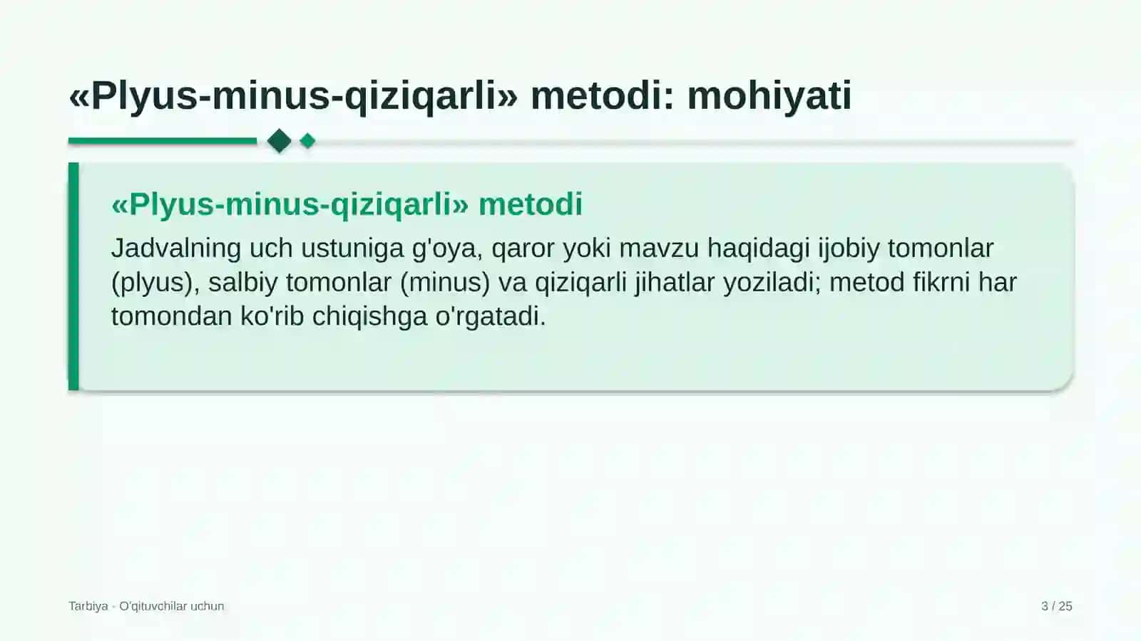 tarbiya darslarida plyus minus qiziqarli metodidan foydalanish 2470 3