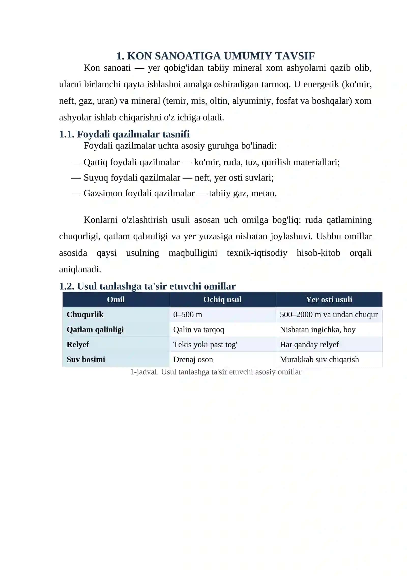 KONLARNI YER OSTI USULIDA QAZIB OLISHNING OCHIQ USULDA QAZIB OLISHDAN FARQI 3