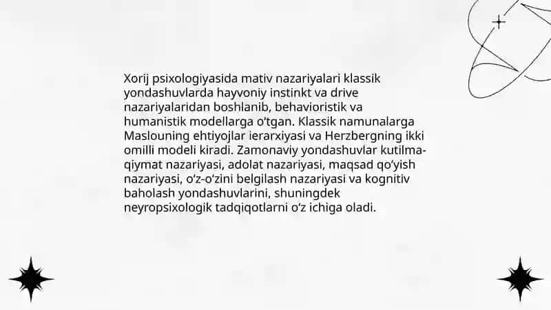 Xorij psixalogiyasida mativ va mativatsiya muammosi 3