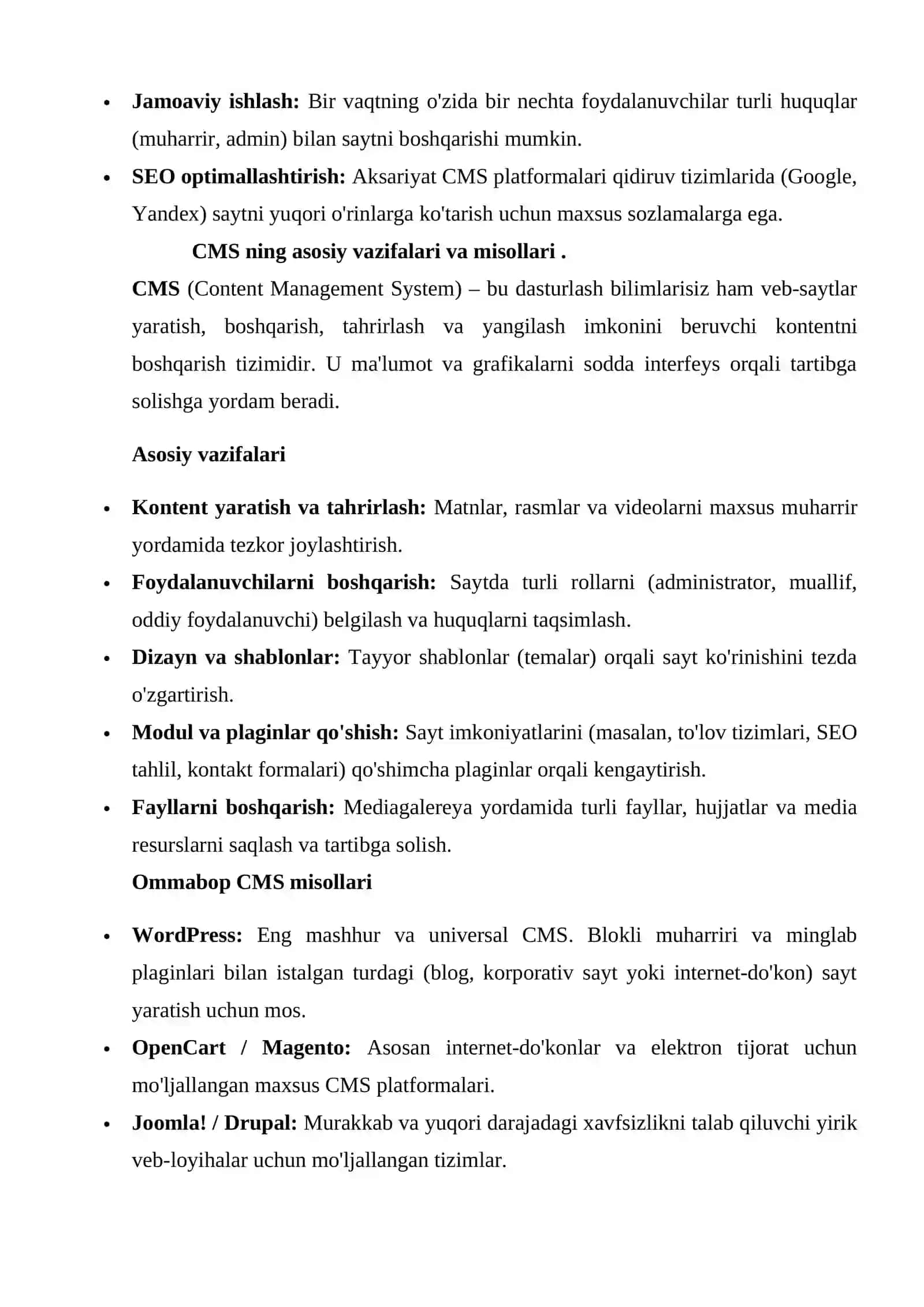 Kontentni boshqarish tizimi (CMS) va son kiritish uchun input yaratish 3