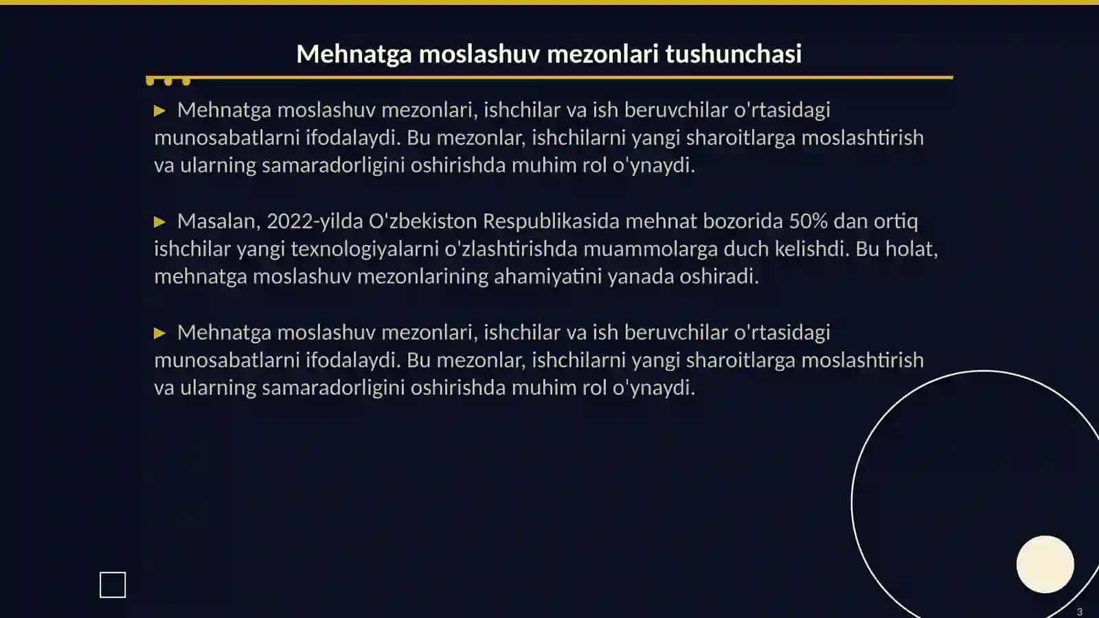 Mehnatga moslashuv mezonlari 3
