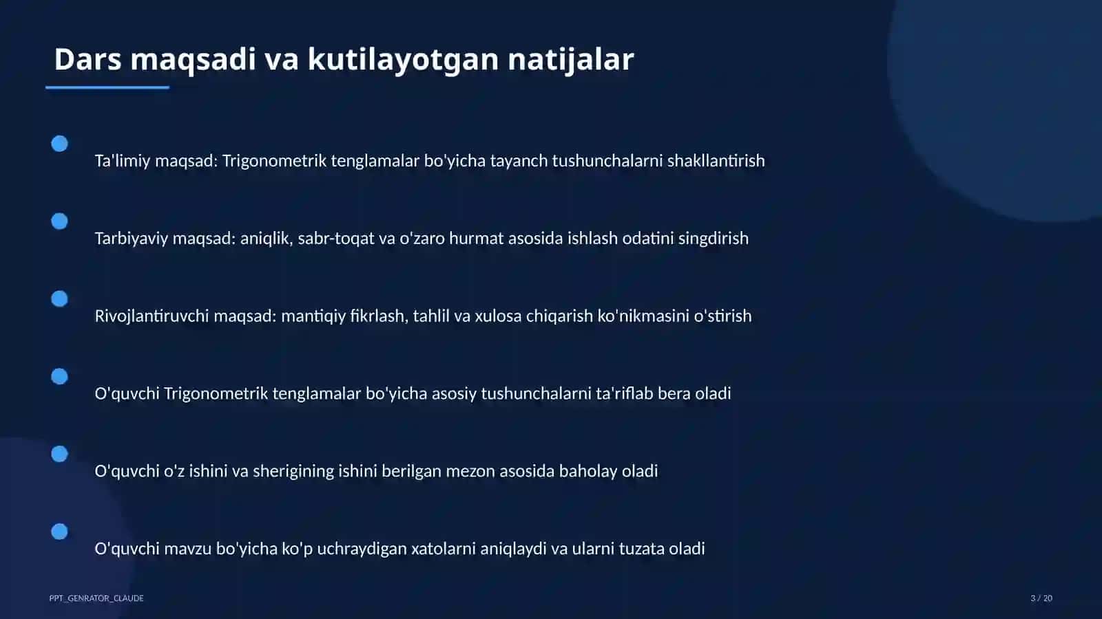 Trigonometrik tenglamalar (10-sinf) 3