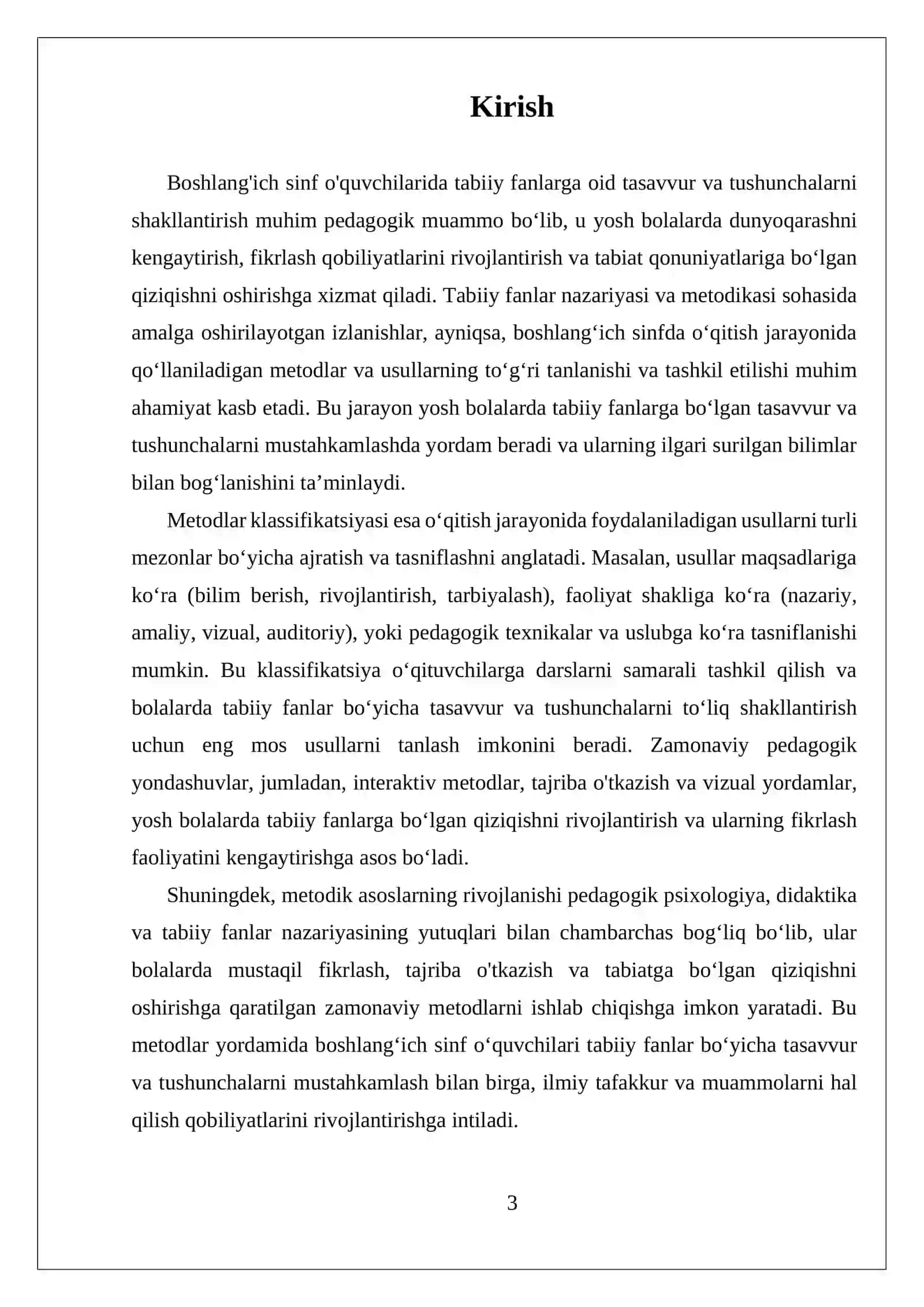 BOSHLANG’ICH SINF O’QUVCHILARIDA TABIIY FANLARGA OID TASAVVUR VA TUSHUNCHALARNI SHAKLLANTIRISHNING METODIK ASOSLARI. METODLAR KLASSIFIKATSIYASI 3