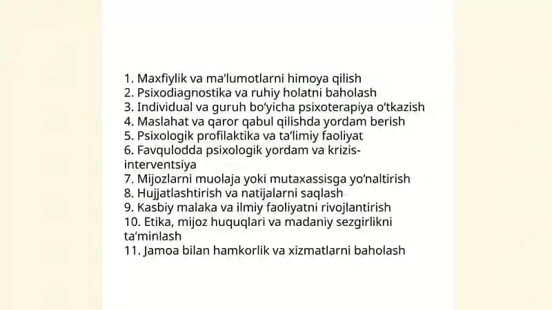 Psixologning majburiyati, maqsadi hamda psixologning kasbiy meʼyorlari 3